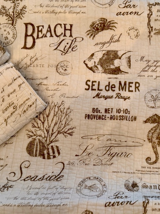 Other - Beach themed full size bedding set - Cream with tan Print with pillow shams